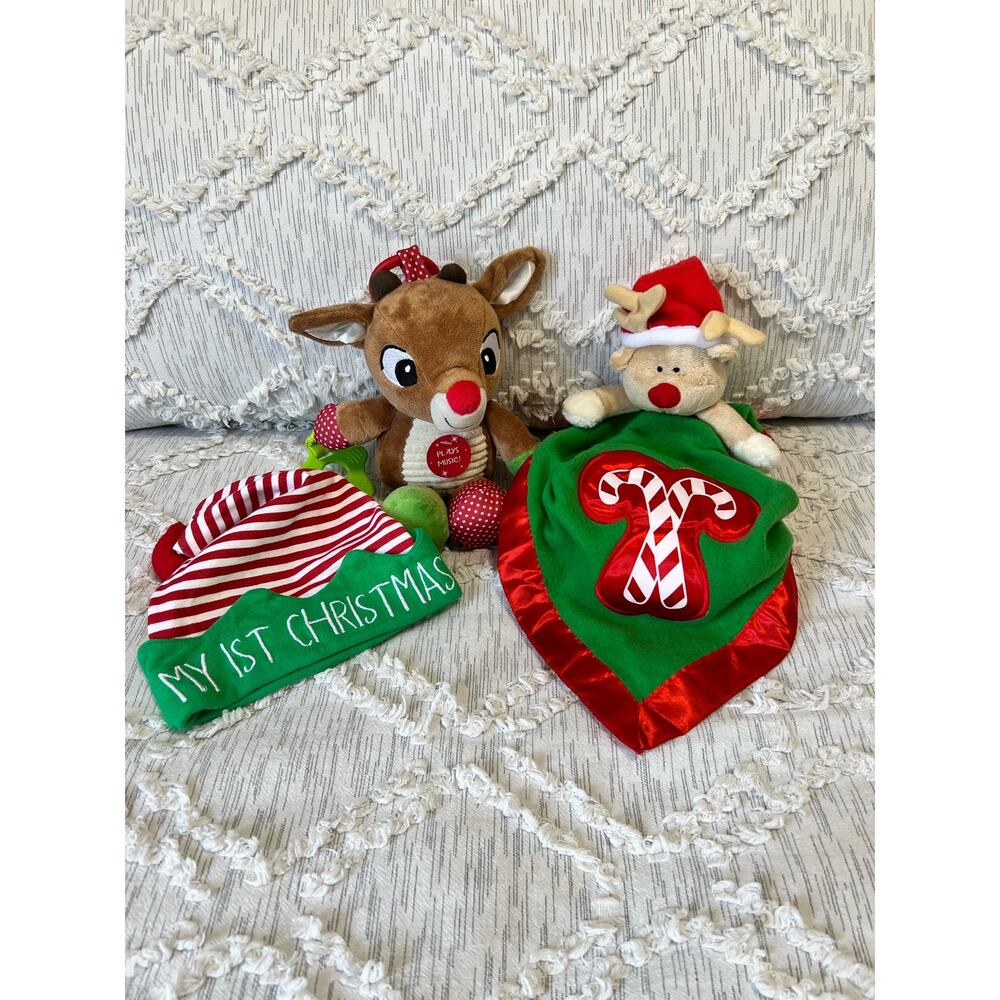 Baby Christmas Security Blanket Lovey Plush, Hat and Toy